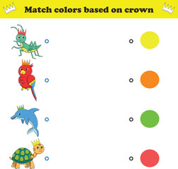 Match the color of the animal's crown. Educational game for color recognition