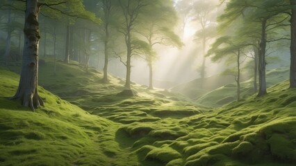 Obraz premium Forest Sunlight Nature Landscape Trees Tranquility Beautiful Woodland Scenery