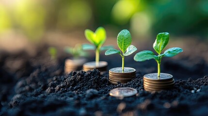 Financial Growth Sprout Coins Investment Future Savings Success Wealth Planting Earning Income
