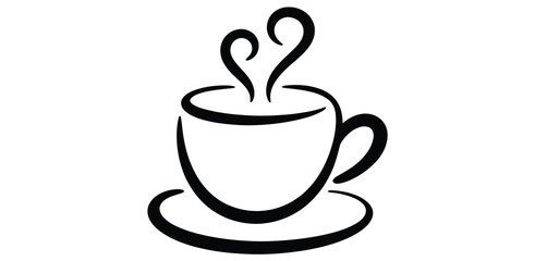 Simple Line Drawing of a Coffee Cup with Steam