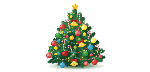 Decorated Christmas Tree with Ornaments Lights and Candy Canes