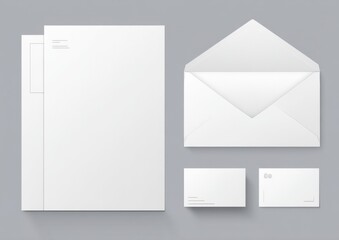 Corporate Stationery Mockup with Letterhead, Envelope, and Business Cards on Gray, Ideal for Branding and Marketing Material Presentation : Generative AI