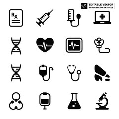 Medical and Healthcare Icon Set &ndash; Hospital, Treatment, Emergency, and Wellness Symbols