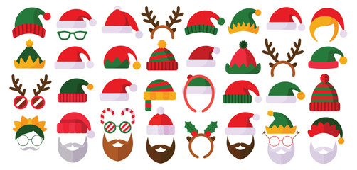 Christmas Hats Headbands and Facial Hair Photo Booth Props
