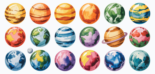 Colorful Cartoon Planets Set for Kids Education