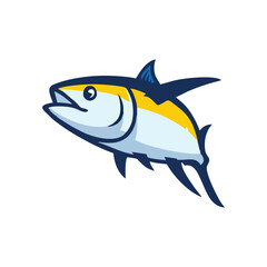  cartoon style tuna fish with blue fins icon logo