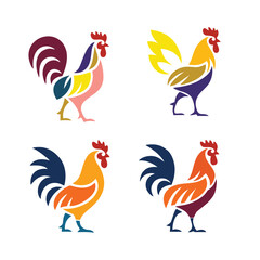 colorful abstract rooster illustration icon logo