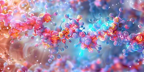 Colorful Molecular Chain and Abstract Science Design | Vibrant Molecular Chain with Futuristic Science Concept | Abstract Colorful Molecular Bonds and Chains