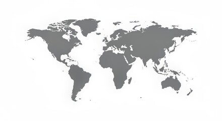 Naklejka premium Gray World Map on White Background