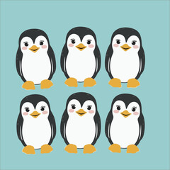 Naklejka premium Cute hand drawn penguins set vector