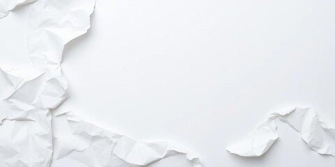 Recycled paper texture on pure white background, ready for design, crumpled, detail