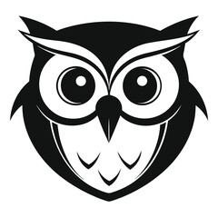 Simple black owl head showcases large round eyes on a white background