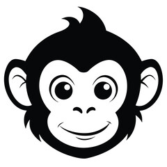 Black silhouette of a monkey's face displays a simple, happy cartoon smile