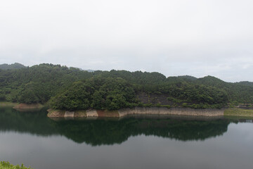 The lake has a dam.