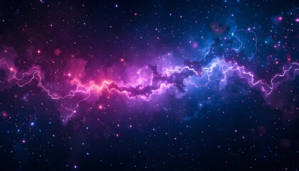 Fototapeta premium Electric Cosmic Wave in Deep Space – Abstract Lightning Nebula Across Starry Galaxy