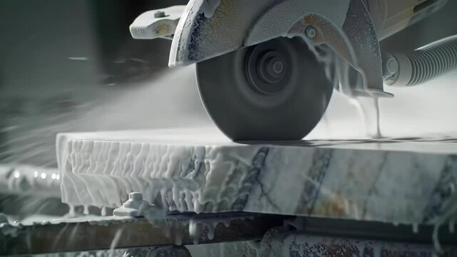 Industrial Circular Saw Precision Cutting Marble Slab with Water Jet in Stone Processing Factory