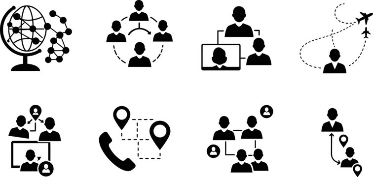 Global network connection communication teamwork business travel icons vector illustration set design editable stock vector illustration - Powered by Adobe
