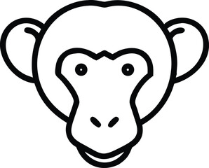 Simple line drawing shows the friendly monkey head with rounded ears on white