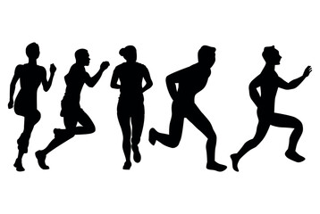 Runner silhouette set of sprinter, runner and jogger running track or jogging.