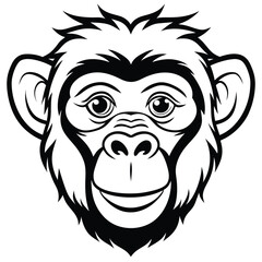 A stylized black and white monkey face looks forward with a smile present in its expression