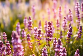 Vibrant lavender wildflowers bathed in sunlight, colorful light leaks adding dreamy effect,  field,  flower