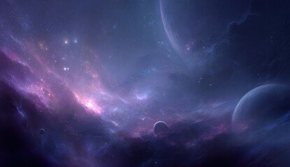 Fototapeta premium Dreamy Nebula and Planets in Deep Space, Evoking Exploration and Scientific Discovery in the Universe : Generative AI