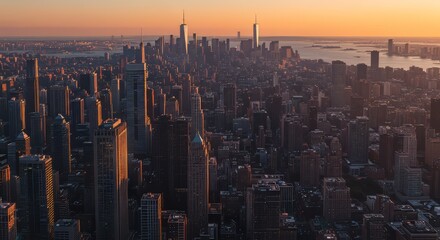Cityscape at Sunrise with Tall Buildings