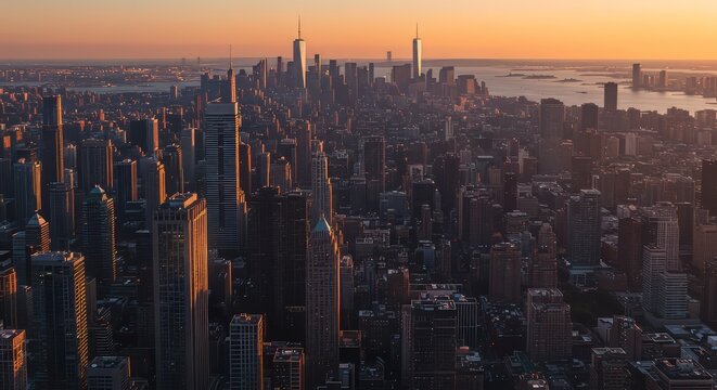 Cityscape at Sunrise with Tall Buildings
