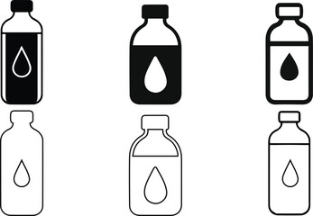 Medical Vial Icon Set – Black and White Flat and Outline vector illustration.