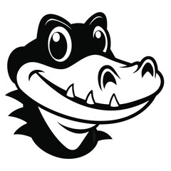 Smiling alligator portrait showing sharp teeth in black and white color is adorable