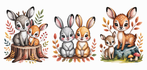 Adorable Watercolor Forest Animals Set for Kids
