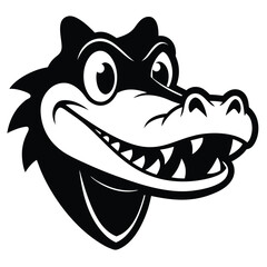 Cartoon alligator head shows its menacing teeth in a black and white logo