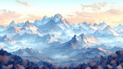 Obraz premium Misty mountain range at dawn