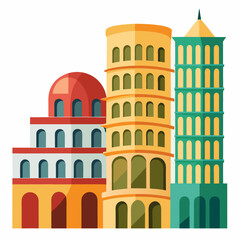 Italian Architecture Style Buildings Cityscape Illustration