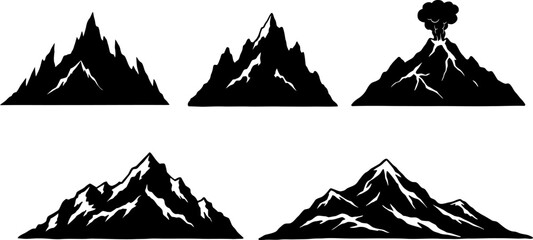 Vector mountains peaks silhouette set mountain range with snow volcano landscape adventure outdoor 100 editable stock vector illustration