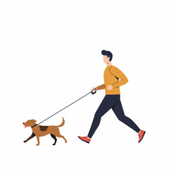 Man Walking Dog - Minimalist Vector Illustration