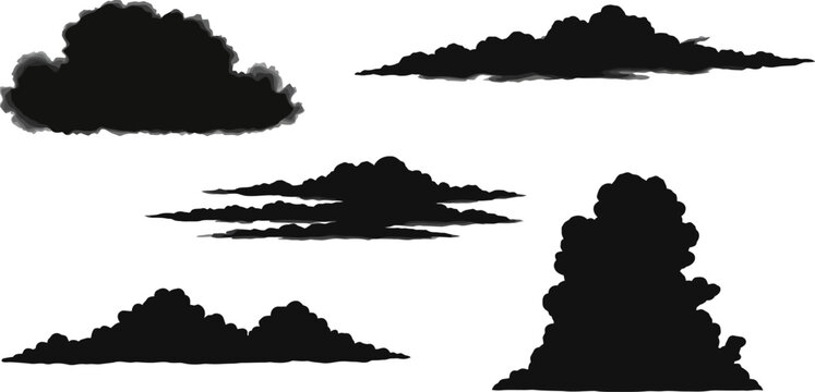 Black cloud silhouette vector illustration set for design elements weather sky nature background 100 editable stock vector illustration