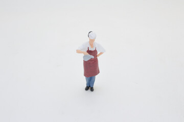 Miniature Chef Figure Wearing Apron and Hat Standing