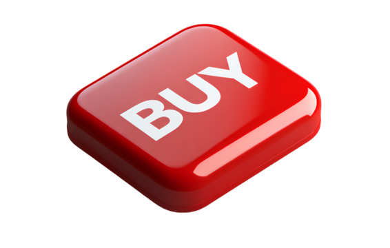 3D Glossy Red ‘BUY’ Button with Rounded Corners, isolated on transparent background