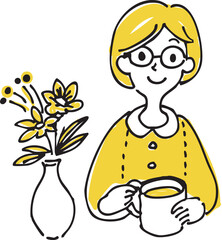 Relaxing woman illustration – female character taking a break in hand-drawn style