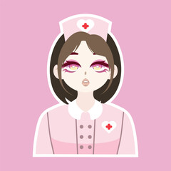 Colored Cute Nurse Profession Avatar Cartoon Illustration