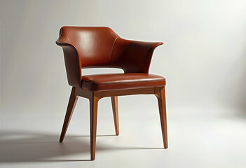 Elevate your living or office space with this sophisticated brown leather armchair, featuring a modern sculptural design and sleek wooden legs for ultimate comfort.
