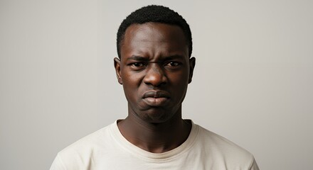 Portrait of a displeased young Black man against a neutral background