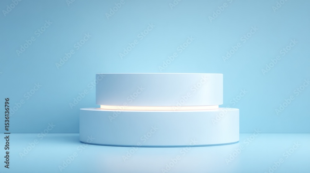Poster floating empty podium against plain minimalistic background with ample copy space for text