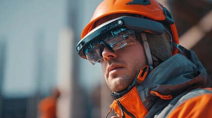 smart safety helmet with built-in display worn on construction site 