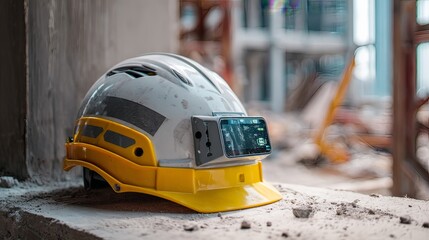 smart safety helmet with built-in display worn on construction site 