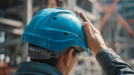 smart safety helmet with built-in display worn on construction site 