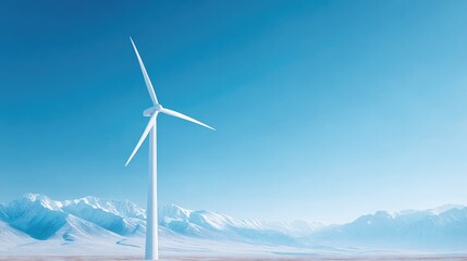 lone wind turbine stands against clear blue sky its blades gently turning in breeze symbolizing renewable energy and