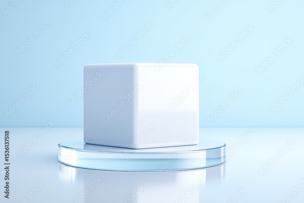 Poster minimalistic and clean image of empty podium with reflective surface isolated against white backgrou