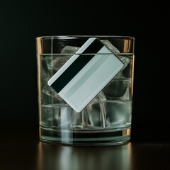 Credit Card in Glass of Water with Ice Cubes – Surreal Financial Concept